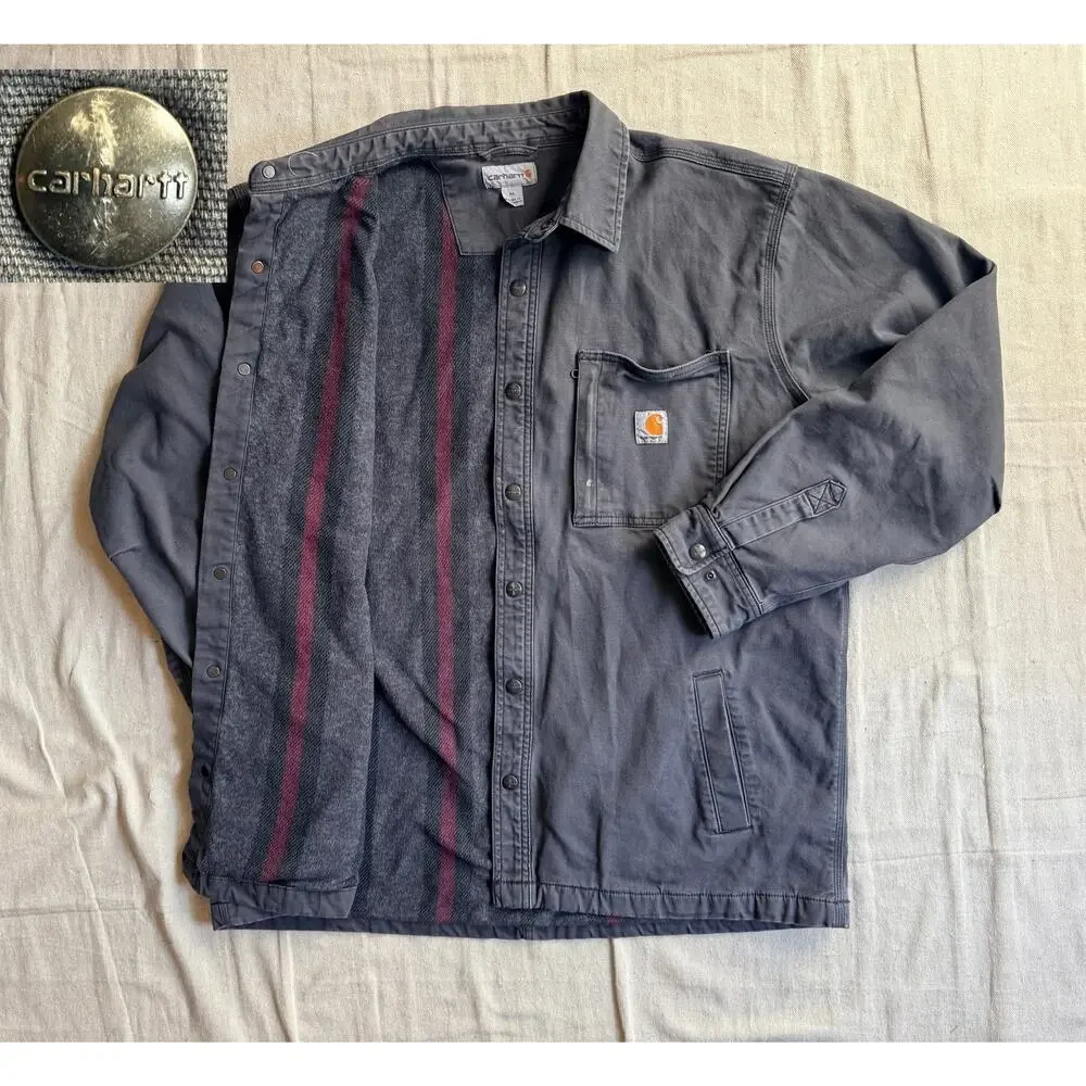 Carhartt Shacket Men's XL Rigby Shirt Jacket Blanket Lined Gray Fleece Rugged